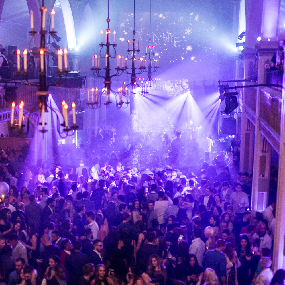 Elegant balloon ceiling decor for Final Fantasy NYE event